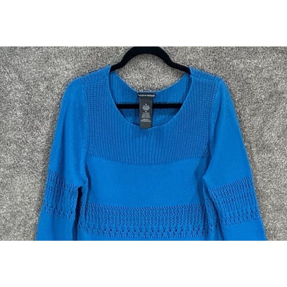 Chelsea & Theodore Sweater Womens XL Blue Open Knit Trim Long Sleeve Rayon Blend